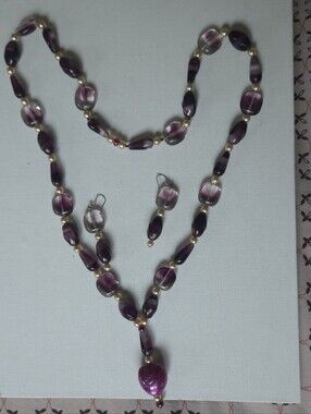 Set of Vintage Purple Murano Glass‎ earing and necklace